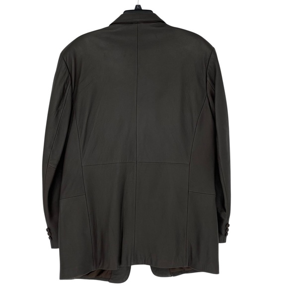 J. Ferrar Leather Double Breasted 3 Button Blazer in Dark Brown, Men's Medium - Picture 2 of 16